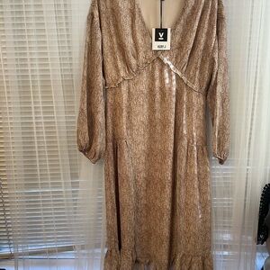 Elegant Brown Patterned Dress D8